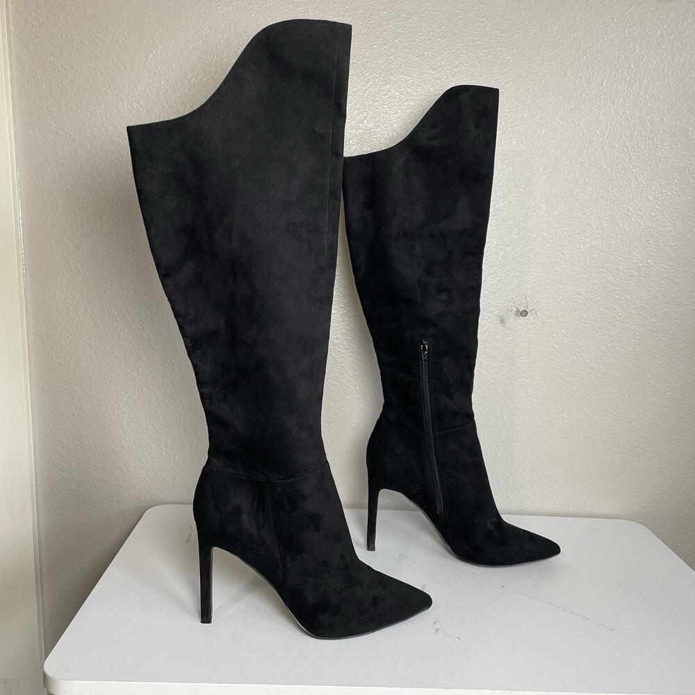 NINE WEST Teleena2 Black Knee High Heeled Stiletto Boots Size 9 M Classic Chic